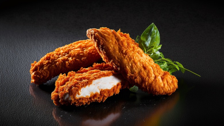 chicken tenders on black background
