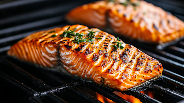 Grilled salmon with fresh herbs