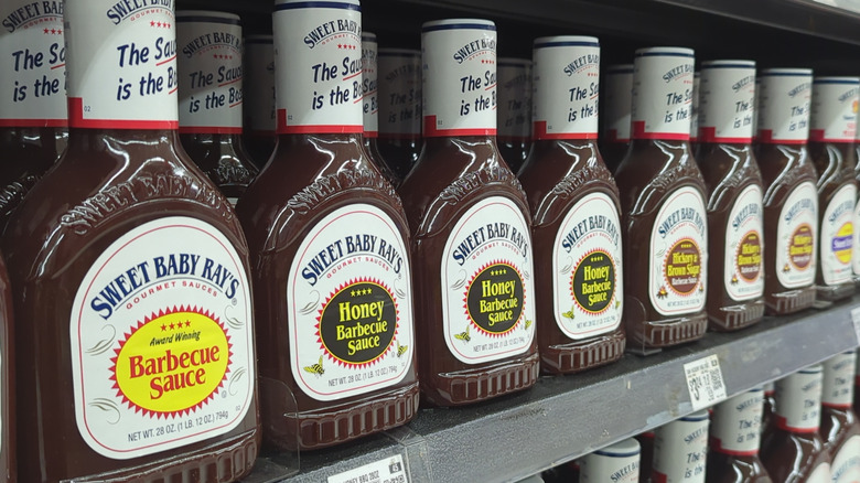Sweet Baby Ray's barbecue sauces on a store shelf