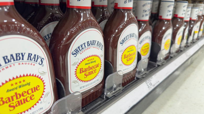 sweet baby ray's bbq sauce in row