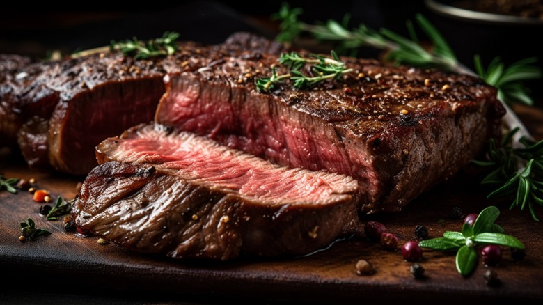 Herbed steak on cutting board