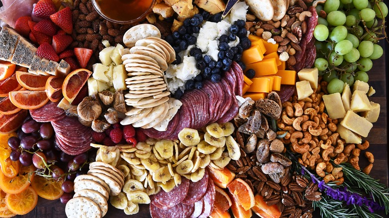 Close up of a filled charcuterie board