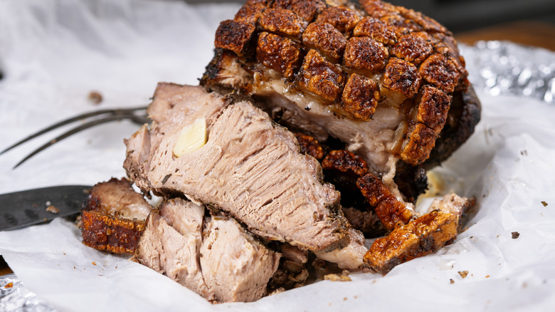 Roasted pork cut in slices