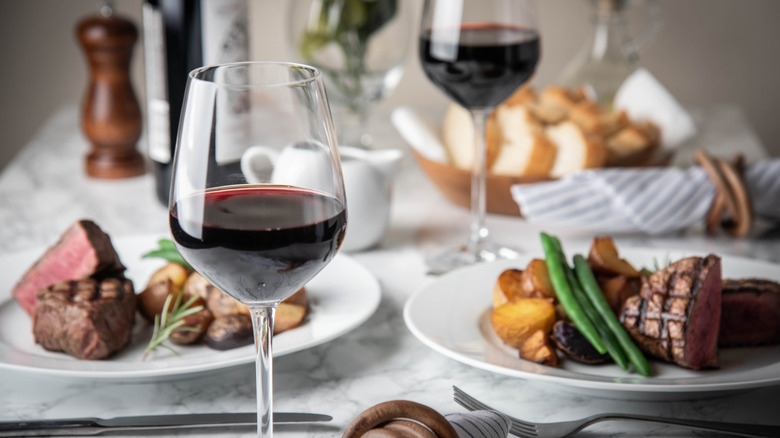 Wine and steak dinner