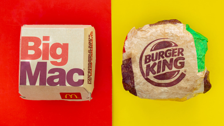McDonald's Big Mac and Burger King Whopper in branded packaging