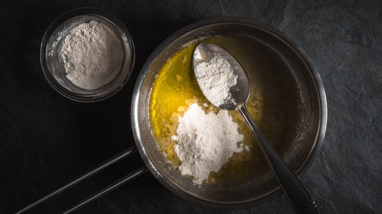 Overhead view of butter and flour for roux