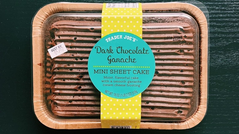 A Dark Chocolate Ganache Mini Sheet Cake from Trader Joe's.
