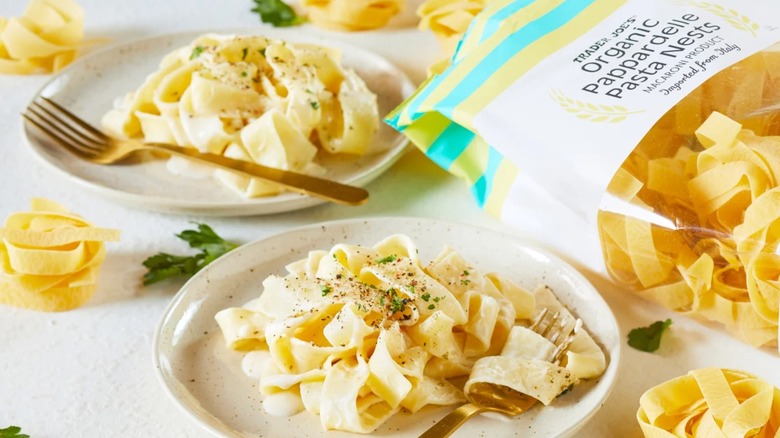 Trader Joe's pappardelle pasta in a bowl