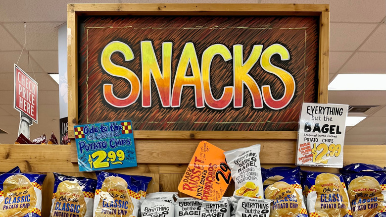 Display of various Trader Joe's snacks