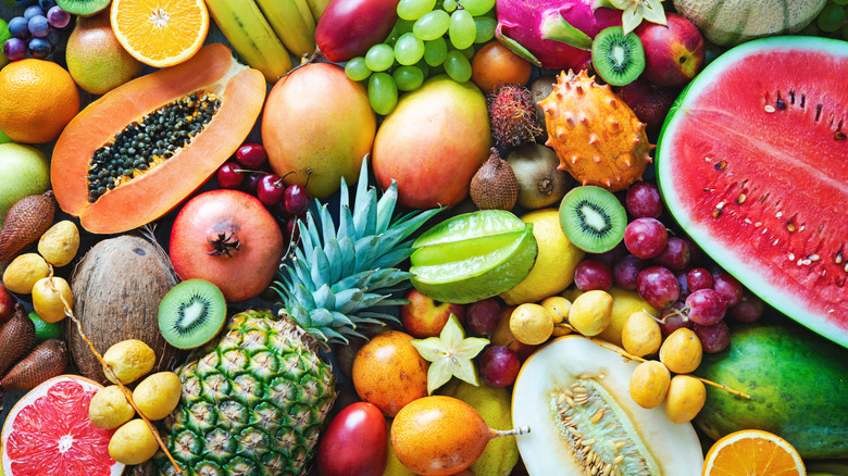a variety of tropical fruits