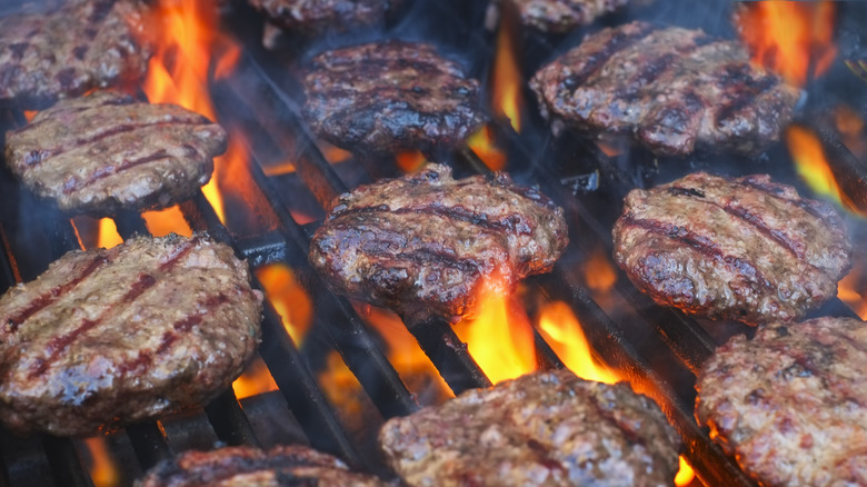 Hamburger patties on a grill