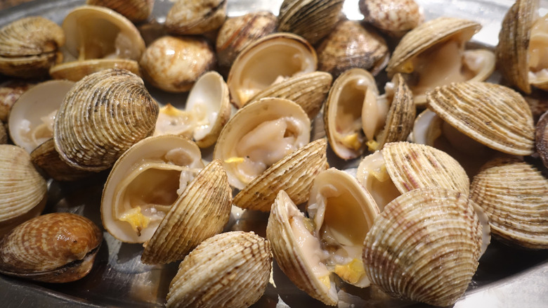 Clams that have opened after cooking