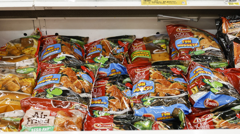 Tyson frozen chicken products in a grocery store