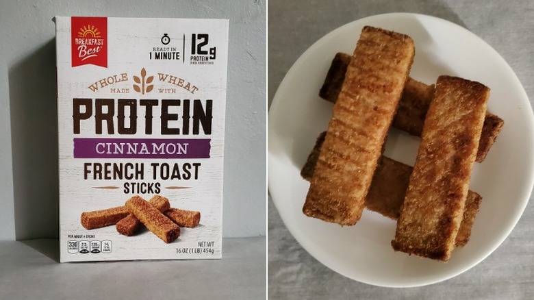 Breakfast Best cinnamon protein French toast sticks and package