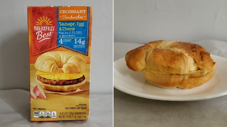 Breakfast Best sausage, egg, and cheese croissant sandwich with its package