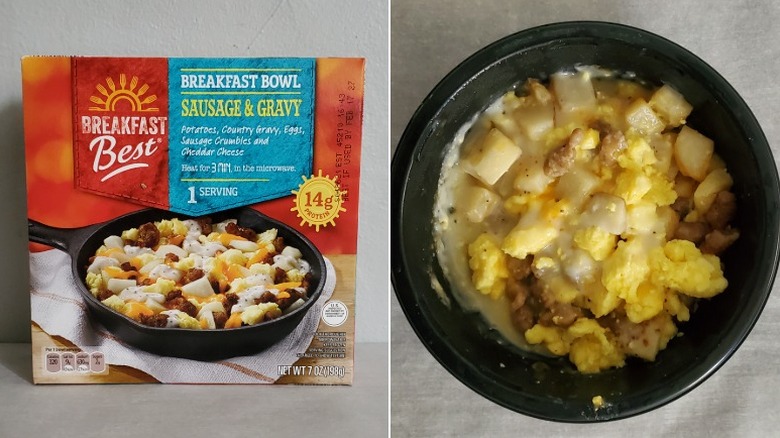 Breakfast Best breakfast bowl with sausage, gravy, eggs, potatoes, and cheese