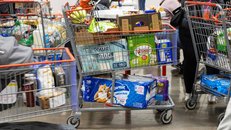 A cart of groceries at Costco