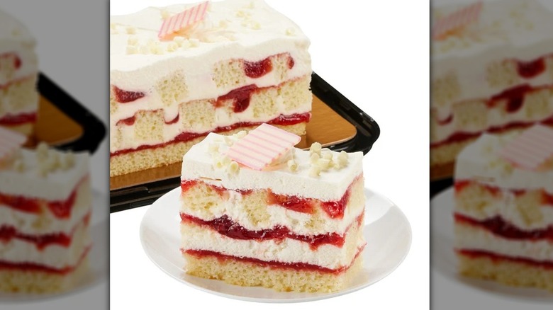 Slice cut from strawberry cake