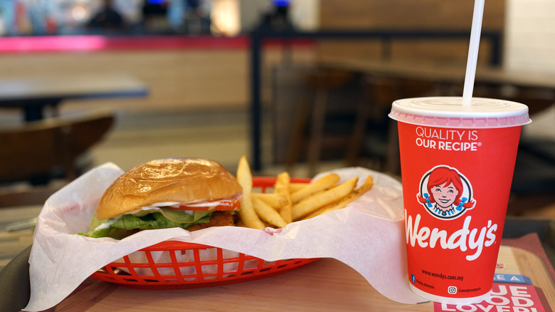 Wendy's burger, fries, and a drink