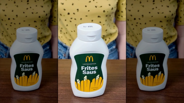 McDonald's limited edition Frites Saus in a white bottle