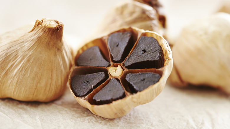 Opened clove of black garlic