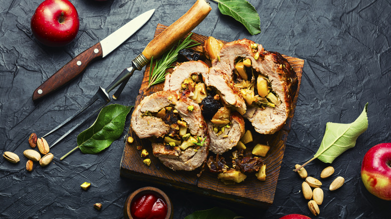 Roast served with a variety of fruit