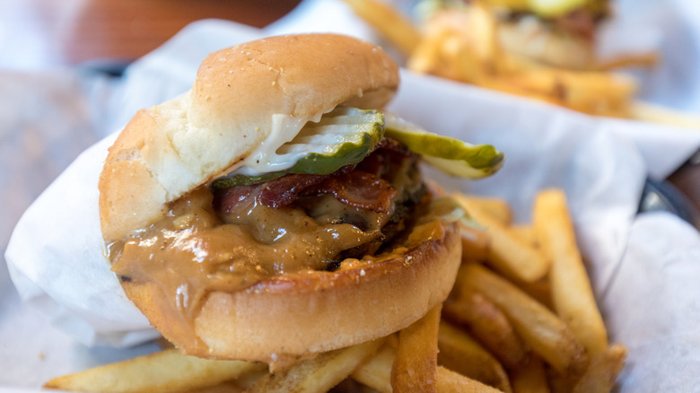 Hamburger with peanut butter and pickles