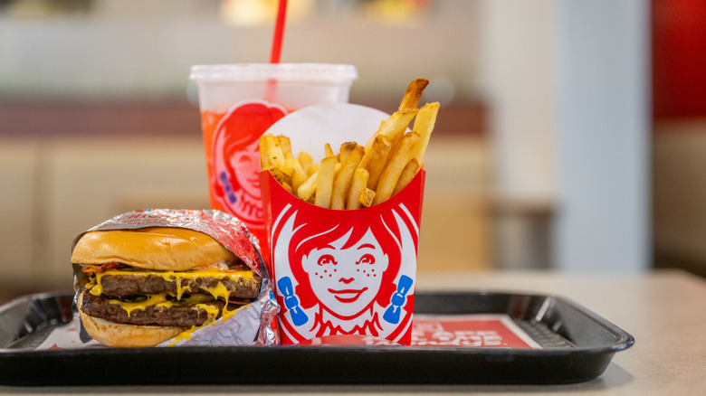 Wendy's burger meal with fries and drink