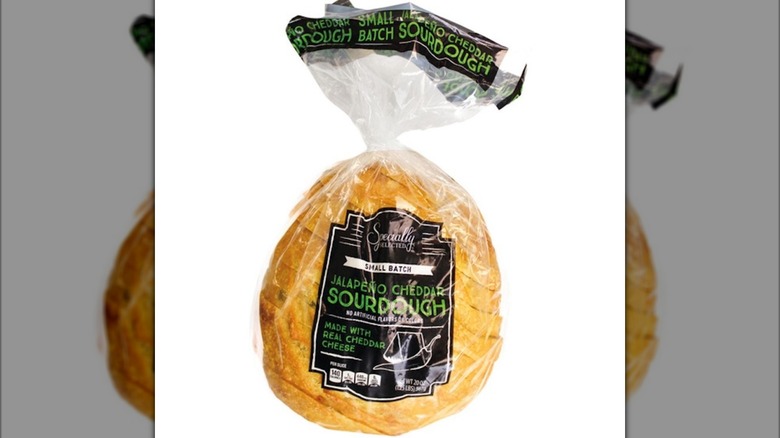 Aldi's jalapeño cheddar sourdough bread on a white background