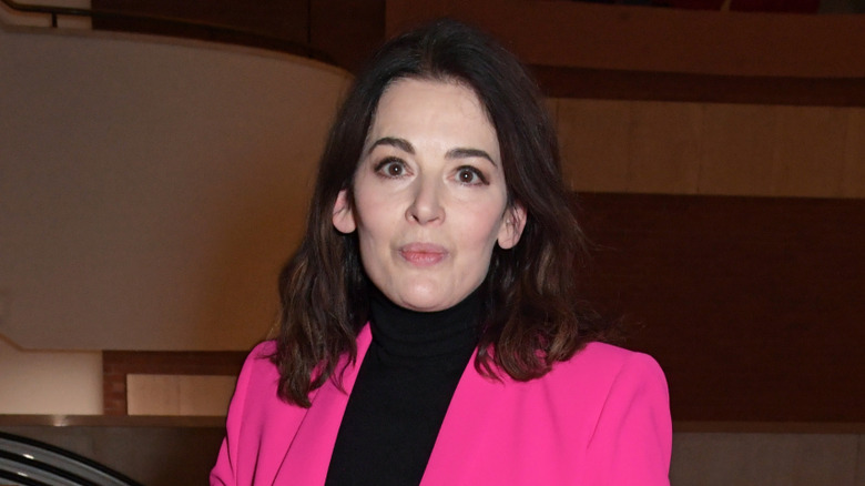 Nigella Lawson wearing a pink blazer and black turtleneck