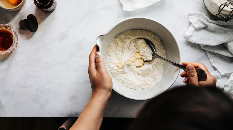 baking project on marble countertop