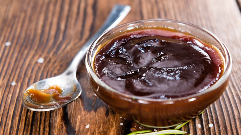 A small bowl of homemade barbecue sauce