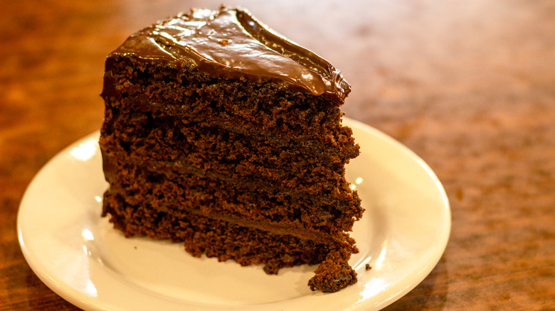 Slice of chocolate cake on a plate