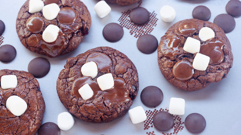 chocolate cookies with marshmallows on top