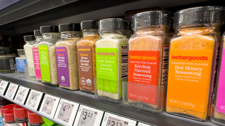 a row of BetterGoods spices and seasonings in a Walmart aisle