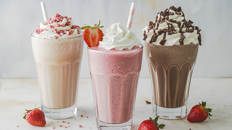 vanilla, strawberry and chocolate milkshakes