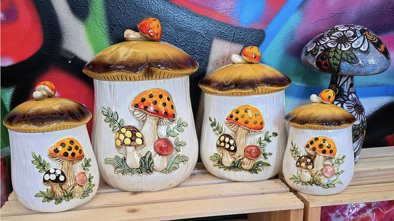 four Merry Mushroom canisters