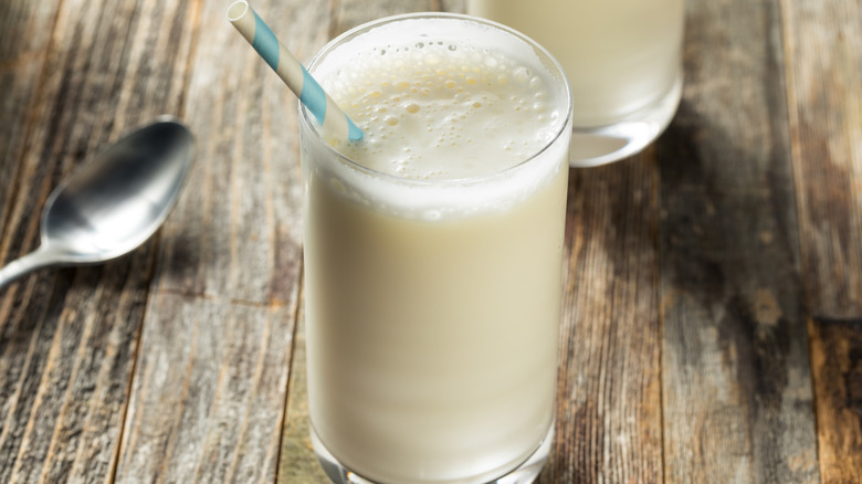 Egg soda on a glass with a straw