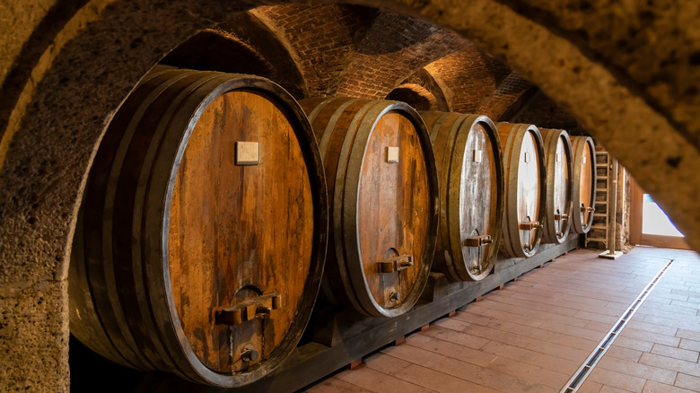 Barrels in a historic winery
