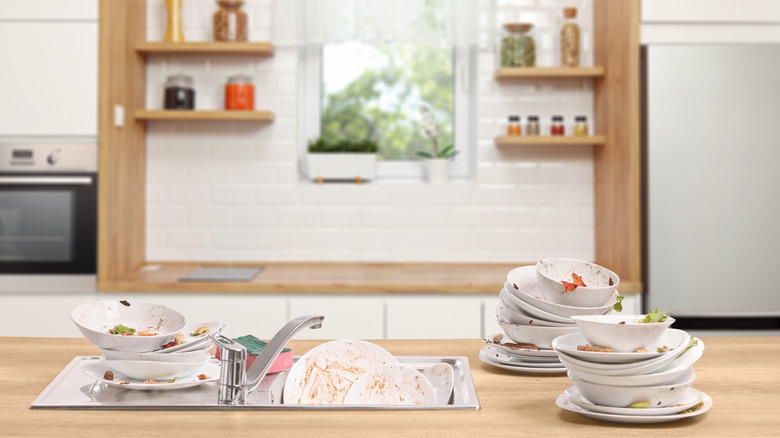 Cluttered kitchen counter