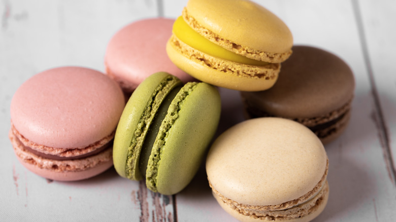 A variety of colorful macarons