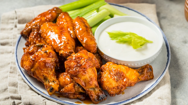 Homemade Buffalo BBQ Chicken Wings with Ranch Dressing