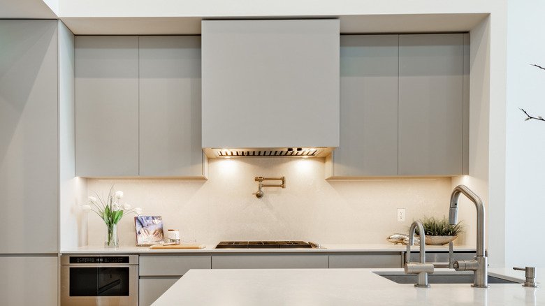 Point of view photo of kitchen cabinets