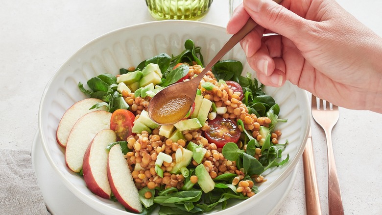 dressing on a salad