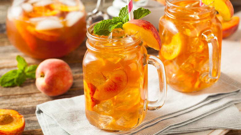 A glass of peach iced tea