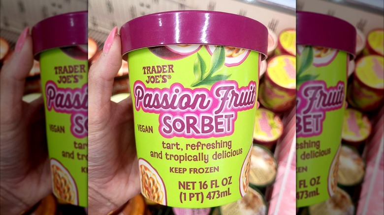 Carton of Trader Joe's Passion Fruit Sorbet