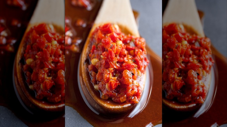 Spoonful of crushed Calabrian chilies