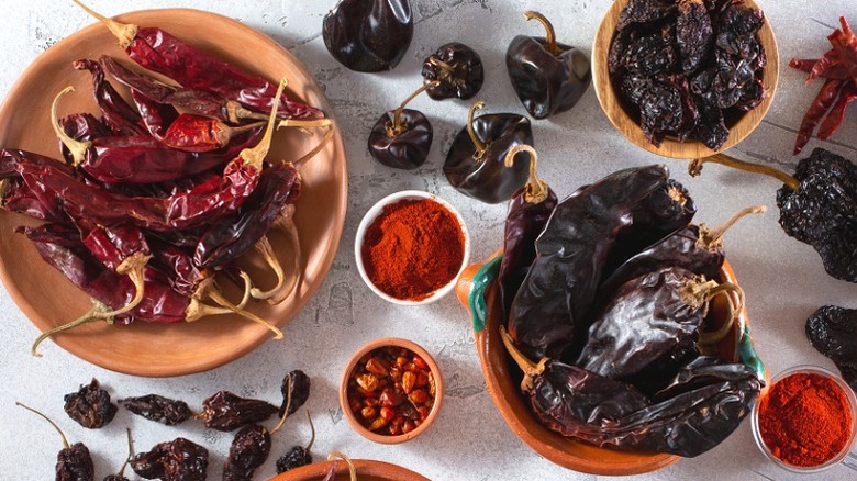 Assortment of dried chile peppers