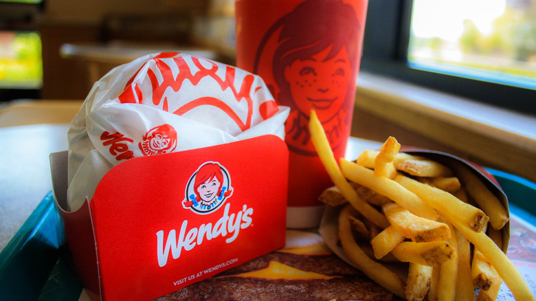A combo meal from Wendy's sitting on a serving tray