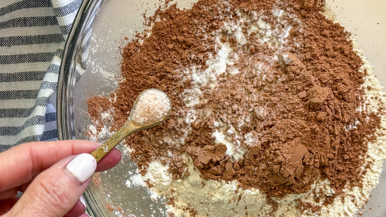 hand adding salt to bowl